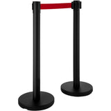 VEVOR Stanchion Post Barriers 4-Set Line Dividers, Stainless Steel Stanchions with 6.6 Black Retractable Belts, Stanchions with One Sign Frame, 34.6
