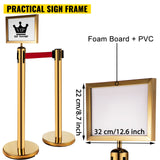 VEVOR Stanchion Post Barriers 6-Set Line Dividers, Stainless Steel Stanchions with 6.6 Red Retractable Belts, Stanchions with One Sign Frame, 34.6 Queue Safety Stanchions (Gold) - Side View