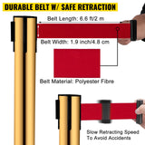 VEVOR Stanchion Post Barriers 6-Set Line Dividers, Stainless Steel Stanchions with 6.6 Red Retractable Belts, Stanchions with One Sign Frame, 34.6 Queue Safety Stanchions (Gold) - Top-Down View