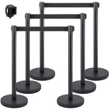 VEVOR Crowd Control Stanchion, Set of 6 Pieces Stanchion Set, Stanchion Set with 6.6 ft/2 m Black Retractable Belt, Black Crowd Control Barrier with Concrete and Metal Base ??Easy Connect Assembly