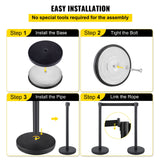 VEVOR Crowd Control Stanchion, Set of 6 Pieces Stanchion Set, Stanchion Set with 6.6 ft/2 m Black Retractable Belt, Black Crowd Control Barrier with Concrete and Metal Base ??Easy Connect Assembly