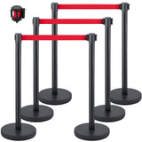 VEVOR Crowd Control Stanchion, Set of 6 Pieces Stanchion Set, Stanchion Set with 6.6 ft/2 m Red Retractable Belt, Crowd Control Barrier with Rubber Base ??Easy Connect Assembly for Crowd Control (Black)