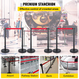VEVOR Crowd Control Stanchion, Set of 6 Pieces Stanchion Set, Stanchion Set with 6.6 ft/2 m Red Retractable Belt, Crowd Control Barrier with Rubber Base ??Easy Connect Assembly for Crowd Control (Black)