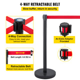 VEVOR Crowd Control Stanchion, Set of 6 Pieces Stanchion Set, Stanchion Set with 6.6 ft/2 m Red Retractable Belt, Crowd Control Barrier with Rubber Base ??Easy Connect Assembly for Crowd Control (Black)