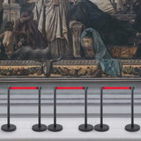 VEVOR Crowd Control Stanchion, Set of 6 Pieces Stanchion Set, Stanchion Set with 6.6 ft/2 m Red Retractable Belt, Crowd Control Barrier with Rubber Base – Easy Connect Assembly for Crowd Control (Black) - Low Angle