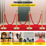 VEVOR 4PCS Gold Stanchion Posts Queue, 38 Inch Red Velvet Rope, Crowd Control Barriers Queue Line Rope, Barriers for Party Supplies - Front View