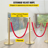 VEVOR 4PCS Gold Stanchion Posts Queue, 38 Inch Red Velvet Rope, Crowd Control Barriers Queue Line Rope, Barriers for Party Supplies - Top-Down View