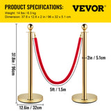 VEVOR 4PCS Gold Stanchion Posts Queue, 38 Inch Red Velvet Rope, Crowd Control Barriers Queue Line Rope, Barriers for Party Supplies - Close-Up Angle