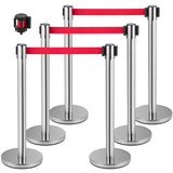 VEVOR Crowd Control Stanchion, Set of 6 Pieces Stanchion Set, Stanchion Set with 2 m Red Retractable Belt, Crowd Control Barrier with Rubber Base ??Easy Connect Assembly for Crowd Control (Silver)