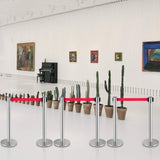 VEVOR Crowd Control Stanchion, Set of 6 Pieces Stanchion Set, Stanchion Set with 2 m Red Retractable Belt, Crowd Control Barrier with Rubber Base – Easy Connect Assembly for Crowd Control (Silver) - Low Angle