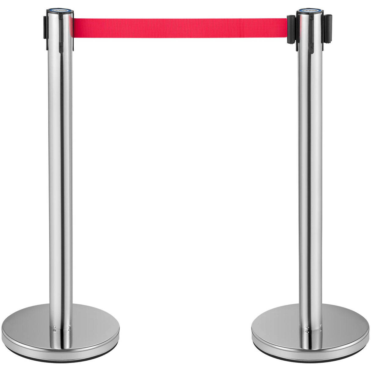 VEVOR Crowd Control Stanchion, Set of 6 Pieces Stanchion Set, Stanchion Set with 2 m Red Retractable Belt, Crowd Control Barrier with Rubber Base ??Easy Connect Assembly for Crowd Control (Silver)