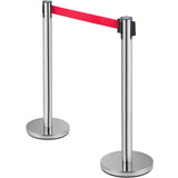 VEVOR Crowd Control Stanchion, Set of 6 Pieces Stanchion Set, Stanchion Set with 2 m Red Retractable Belt, Crowd Control Barrier with Rubber Base ??Easy Connect Assembly for Crowd Control (Silver)