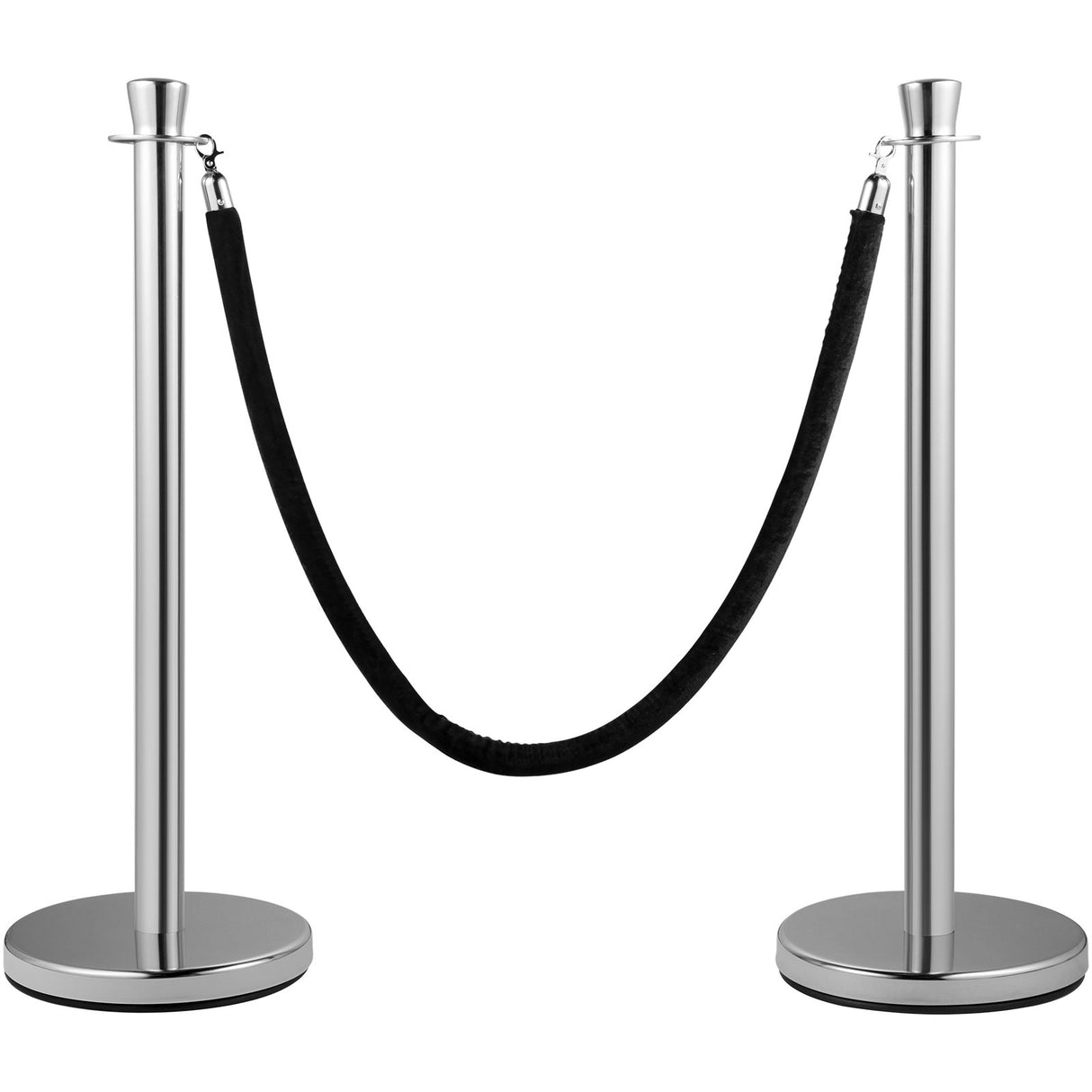 VEVOR Crowd Control Stanchion, Set of 2 Pieces Stanchion Set, Stanchion Set with 5 ft/1.5 m Black Velvet Rope, Silver Crowd Control Barrier with