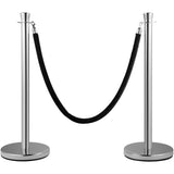 VEVOR Crowd Control Stanchion, Set of 2 Pieces Stanchion Set, Stanchion Set with 5 ft/1.5 m Black Velvet Rope, Silver Crowd Control Barrier with