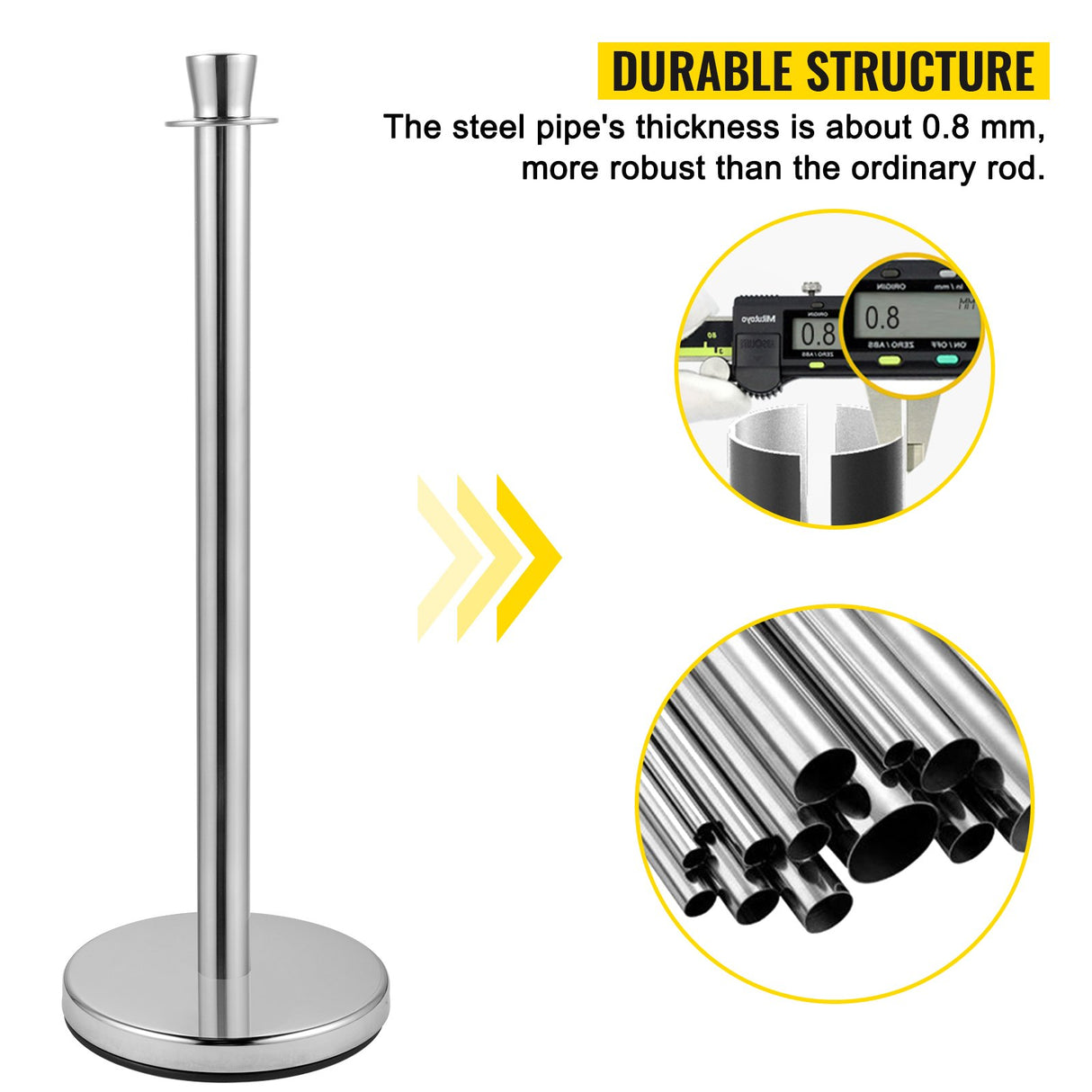 VEVOR Crowd Control Stanchion, Set of 2 Pieces Stanchion Set, Stanchion Set with 5 ft/1.5 m Black Velvet Rope, Silver Crowd Control Barrier with