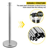 VEVOR Crowd Control Stanchion, Set of 2 Pieces Stanchion Set, Stanchion Set with 5 ft/1.5 m Black Velvet Rope, Silver Crowd Control Barrier with
