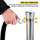 VEVOR Crowd Control Stanchion, Set of 2 Pieces Stanchion Set, Stanchion Set with 5 ft/1.5 m Black Velvet Rope, Silver Crowd Control Barrier with