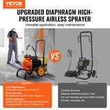 VEVOR Cart Airless Paint Sprayer Diaphragm Paint Airless Sprayer 900W Electric - Front View
