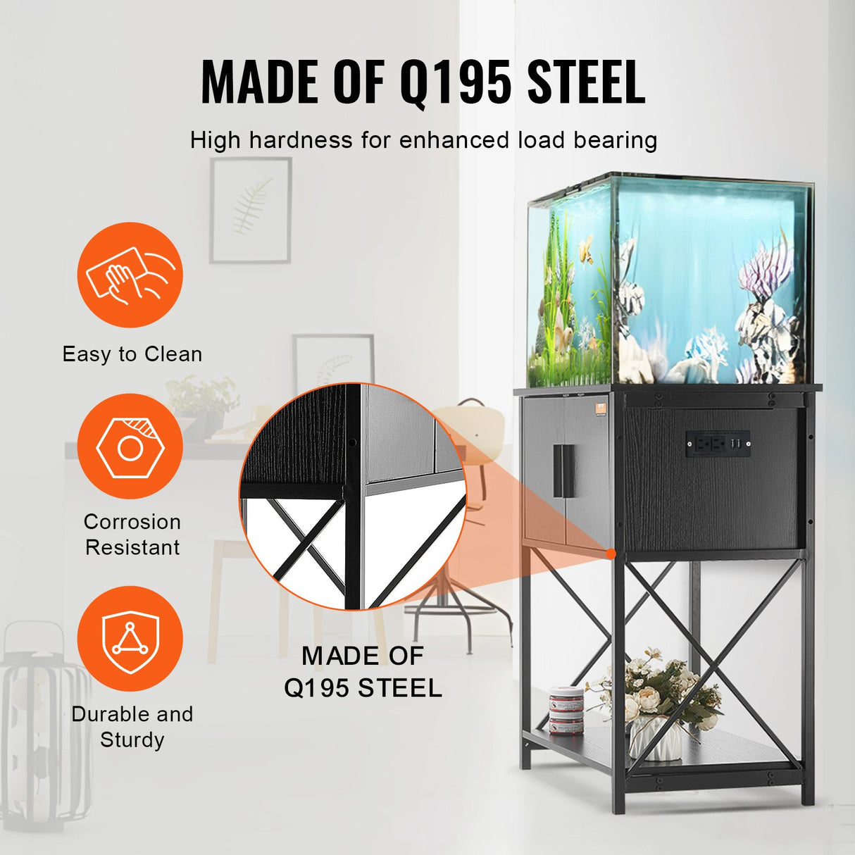 VEVOR Aquarium Stand, 20 Gallon Fish Tank Stand, 25.6 x 16.5 x 31.9 in Steel and MDF Turtle Tank Stand, 167.6 lbs Load Capacity, Reptile Tank Stand
