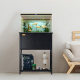 VEVOR Aquarium Stand, 20 Gallon Fish Tank Stand, 25.6 x 16.5 x 31.9 in Steel and MDF Turtle Tank Stand, 167.6 lbs Load Capacity, Reptile Tank Stand with Storage Cabinet and Embedded Power Panel, Black - Low Angle
