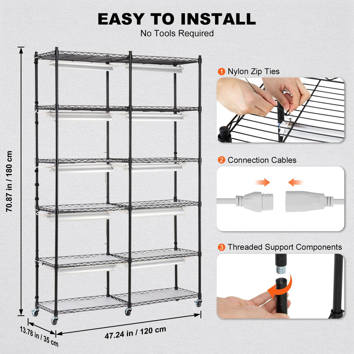 Plant Stand with Grow Light 6 Tiers 200W 59.1" Indoor Plant Grow Shelf