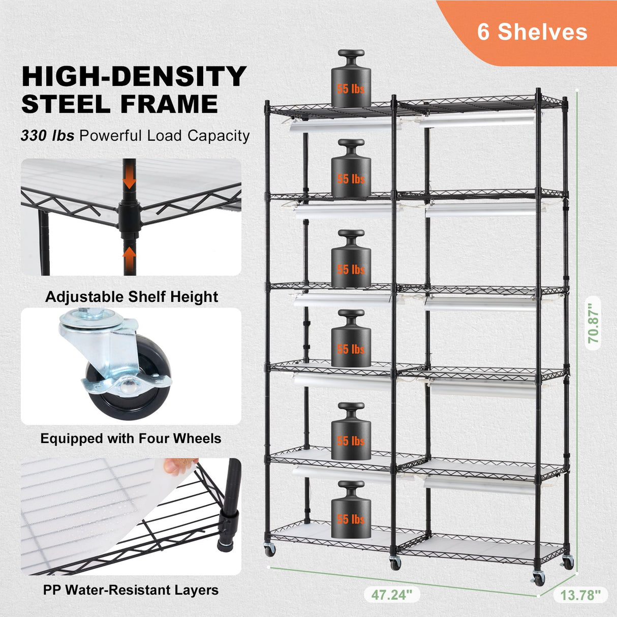 Plant Stand with Grow Light 6 Tiers 200W 59.1" Indoor Plant Grow Shelf