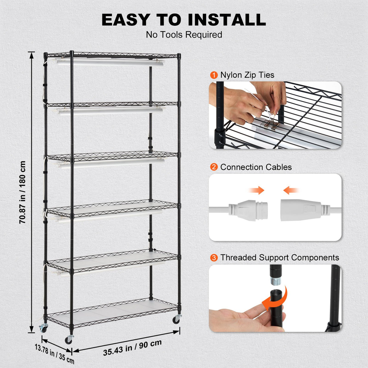 Plant Stand with Grow Light 6 Tiers 180W 180 cm Indoor Plant Grow Shelf