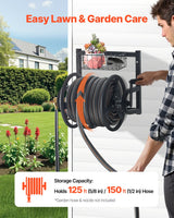VEVOR Wall Mounted Garden Hose Reel 125ft 5/8 in Metal Hose Reel with Basket