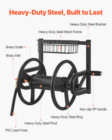 VEVOR Wall Mounted Garden Hose Reel 125ft 5/8 in Metal Hose Reel with Basket - Side View