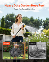 VEVOR Wall Mounted Garden Hose Reel 125ft 5/8 in Metal Hose Reel with Basket - 45-Degree Angle