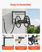 VEVOR Wall Mounted Garden Hose Reel 125ft 5/8 in Metal Hose Reel with Basket