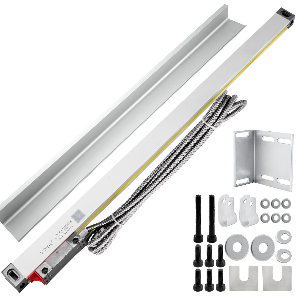 VEVOR 1 Axis Lathe Linear Scale 550mm with Accuracy 0.0002" Optical Length Precision Linear Scale Aluminum Body for Mill Milling Lathe Machine with Accessories (550mm(22"))