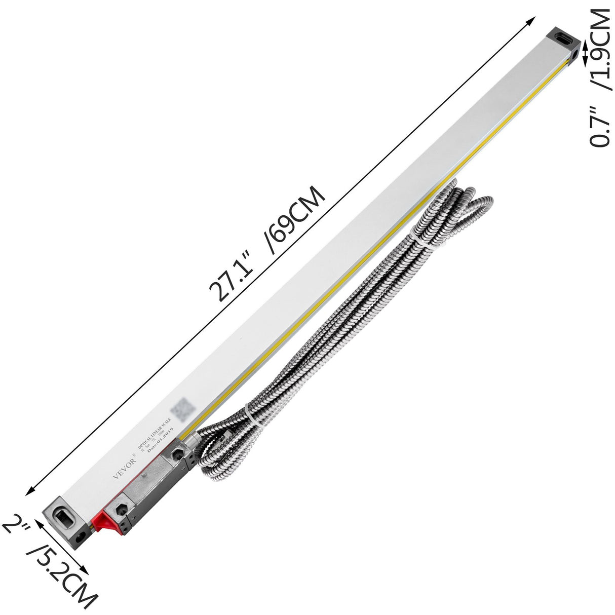 VEVOR 1 Axis Lathe Linear Scale 550mm with Accuracy 0.0002" Optical Length Precision Linear Scale Aluminum Body for Mill Milling Lathe Machine with Accessories (550mm(22"))