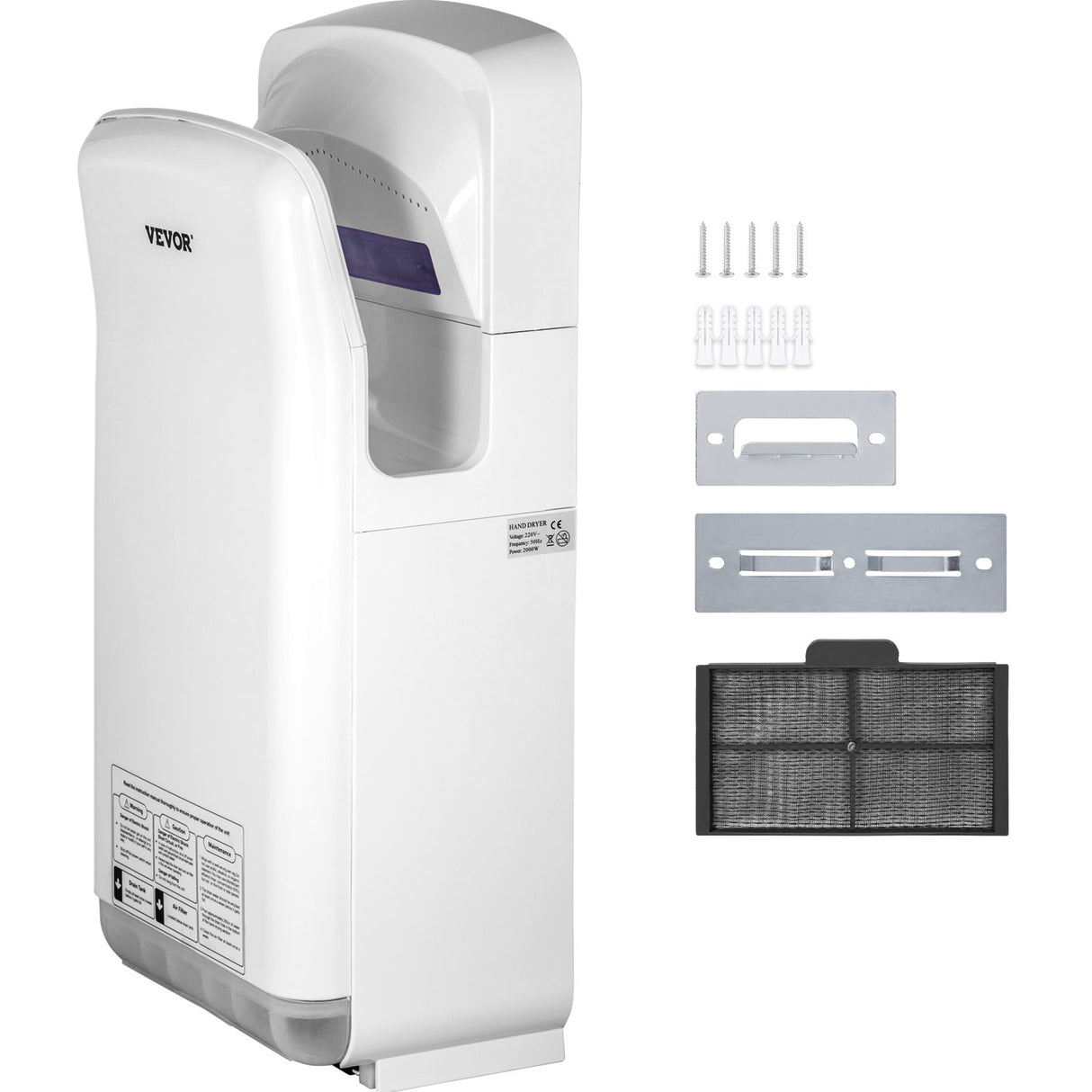 VEVOR Jet Hand Dryer Blade Hand Dryer Automatic High Speed for Washroom White