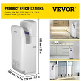 VEVOR Jet Hand Dryer Blade Hand Dryer Automatic High Speed for Washroom White