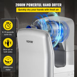 VEVOR Jet Hand Dryer Blade Hand Dryer Automatic High Speed for Washroom Silver - Front View