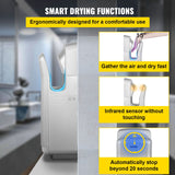 VEVOR Jet Hand Dryer Blade Hand Dryer Automatic High Speed for Washroom Silver - 45-Degree Angle