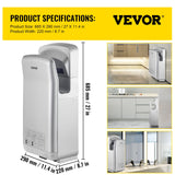 VEVOR Jet Hand Dryer Blade Hand Dryer Automatic High Speed for Washroom Silver - Close-Up Angle