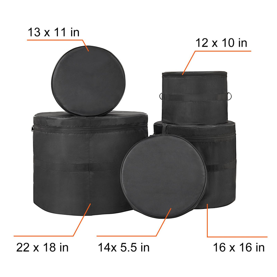 5-Piece Drum Bag Set, 1680D Oxford Fabric, Padded Drum Bags and Cases with 4.92 ft Detachable Shoulder Strap Carry Handles Foldable Design, for 55cm Kick 30cm Tom 33cm Tom 40cm Tom 35cm Snare