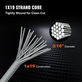 VEVOR Stainless Steel Cable Railing 3/16" x 1000ft, Wire Rope 316 Marine Grade, Braided Aircraft Cable 1x19 Strands Construction for Deck,Rail,