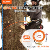 VEVOR 12.7mm Steel Core Flipline, 16ft(4.8m)Arborist Flipline for Tree Climbing with Alloy Steel Snap Hook & Aluminum Alloy Carabiner, 30KN Breaking Tension for Fall Protection, Tree Climber - Front View