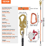VEVOR 12.7mm Steel Core Flipline, 16ft(4.8m)Arborist Flipline for Tree Climbing with Alloy Steel Snap Hook & Aluminum Alloy Carabiner, 30KN Breaking Tension for Fall Protection, Tree Climber - Close-Up Angle