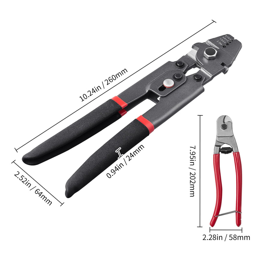 Crimping Tool, Up To 2.2mm Wire Rope Crimping Tool, Crimping Loop Sleeve Kit with a Cable Cutter and 160pcs Aluminum Buckles, Teflon Coating Anti-Rust Fishing Crimping Tool