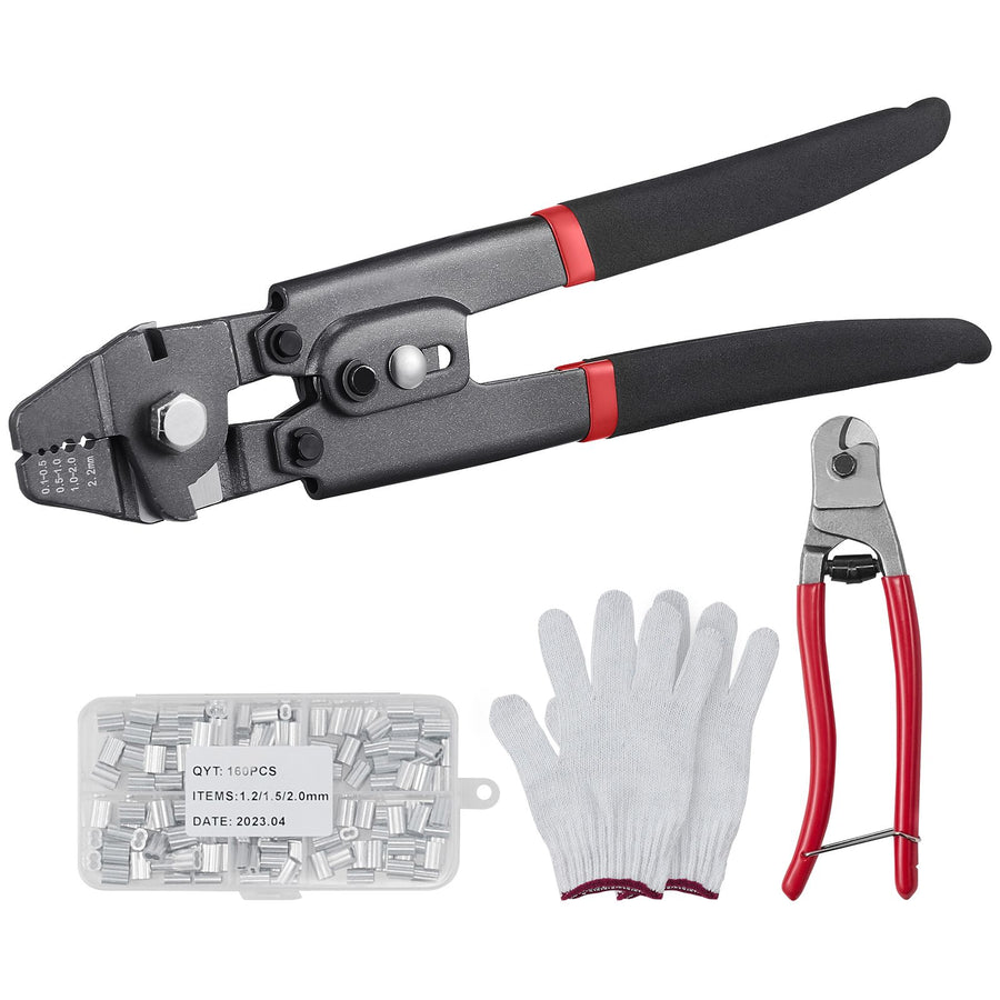 Crimping Tool, Up To 2.2mm Wire Rope Crimping Tool, Crimping Loop Sleeve Kit with a Cable Cutter and 160pcs Aluminum Buckles, Teflon Coating Anti-Rust Fishing Crimping Tool