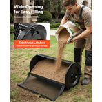 Compost Spreader, 91 cm Wide Peat Moss Spreader with Push/Tow Handle, 4 Heights Adjustable, Powder-Coated Steel Garden Peat Moss Roller, Heavy Duty Grass Seed Roller for Planting Seeding, Black