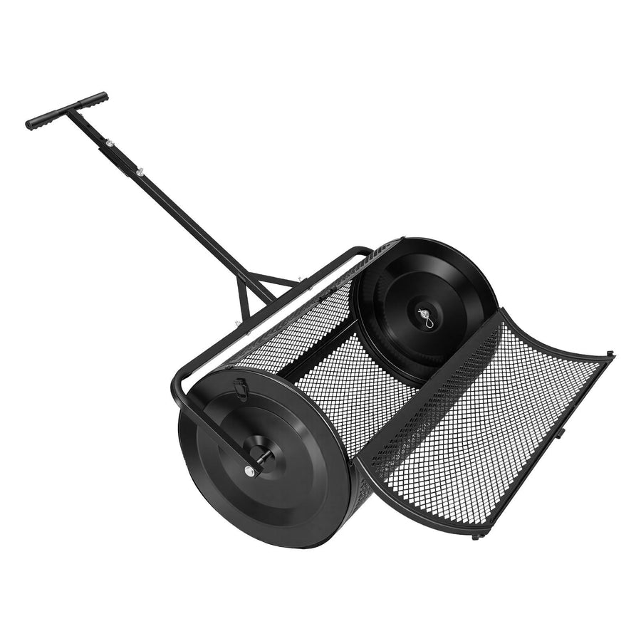 Compost Spreader, 91 cm Wide Peat Moss Spreader with Push/Tow Handle, 4 Heights Adjustable, Powder-Coated Steel Garden Peat Moss Roller, Heavy Duty Grass Seed Roller for Planting Seeding, Black