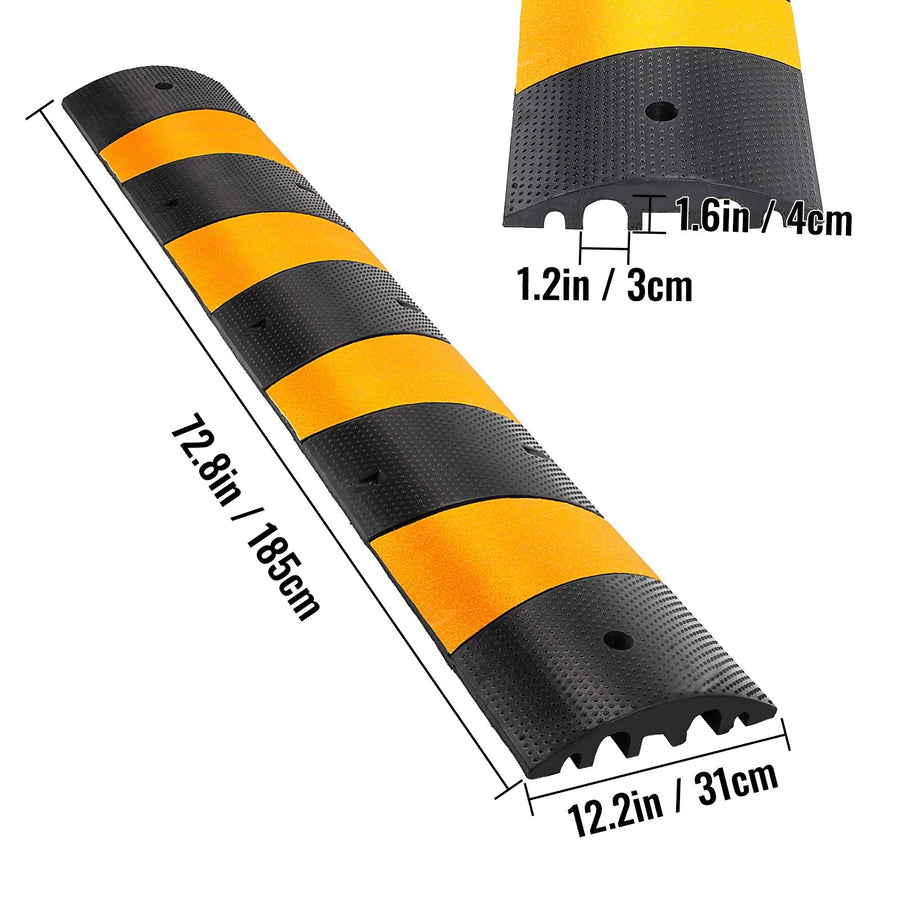 2pcs 6 Feet Rubber Driveway Modular Heavy Duty Speed 185 x 31 x 5.5 cm Cable Protector Ramp for Garage Gravel Roads Asphalt Concrete, 2Pack-6Ft-Speed Bump