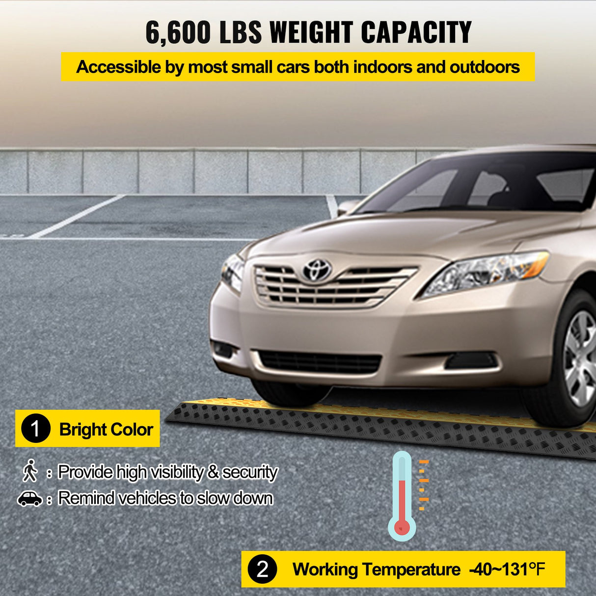 VEVOR Rubber Cable Guard, 3-Channel, 2 x 2.3 in - Durable Cord Protection Ramp for Driveways, 6600 lbs Capacity