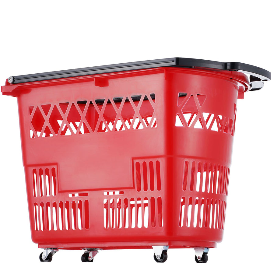 Shopping Baskets, 6PCS, 39L Shopping Carts with Handles, Plastic Rolling Shopping Basket with Wheels, Large Portable Shopping Basket Set for Supermarkets, Retail Stores, Grocery Shopping, Red