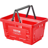 Shopping Basket, Set of 12, 24L Durable Plastic Grocery Basket with Handle and Stand, 425 x 295 x 225 mm Portable Shop Basket Bulk Used for Retail Store, Supermarket, and Grocery Shopping, Red
